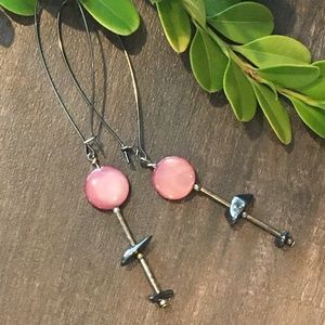 Pink shell and hematite drop earrings